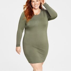 Bar III for Macy’s plus size long sleeve bodycon dress army green 2X.